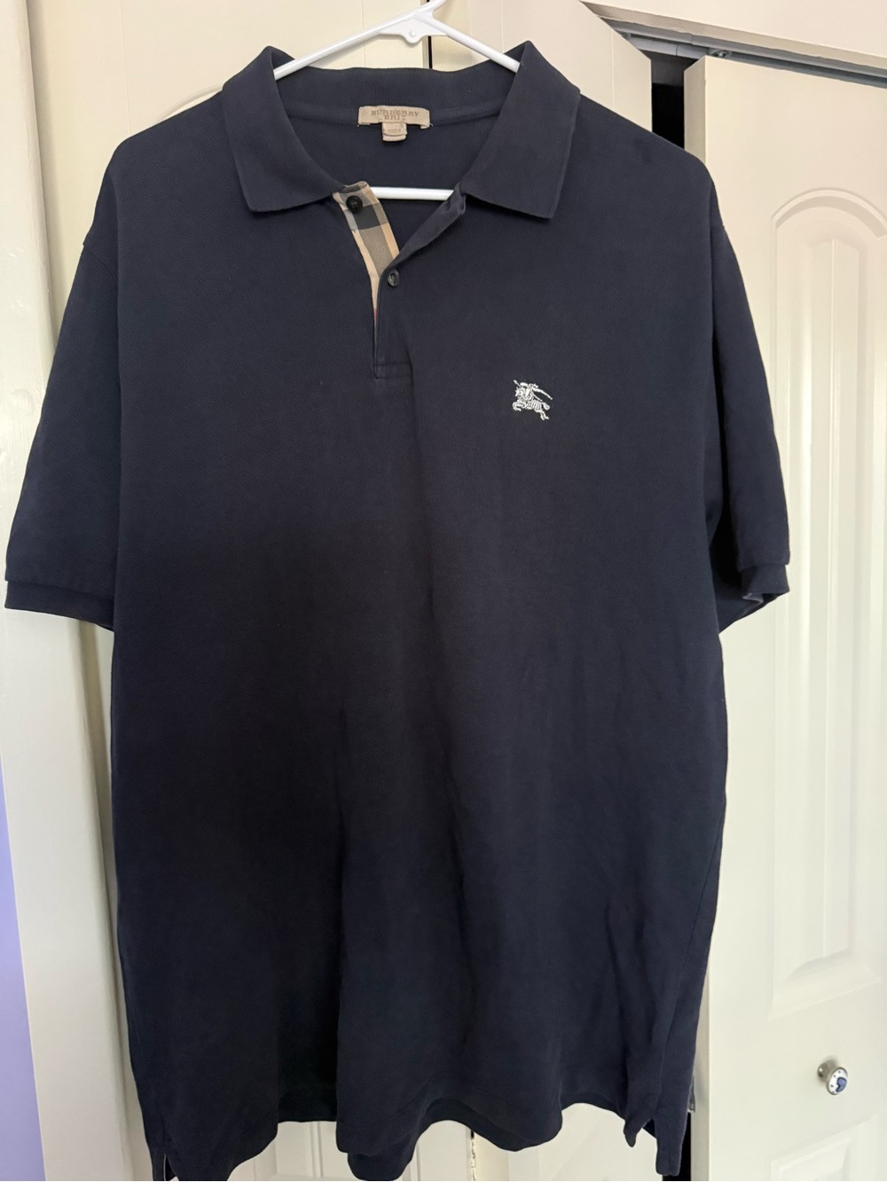 Burberry Navy Polo with Signature Check Trim
